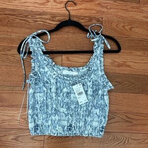 Lush Blue and White Patterned Tank Top